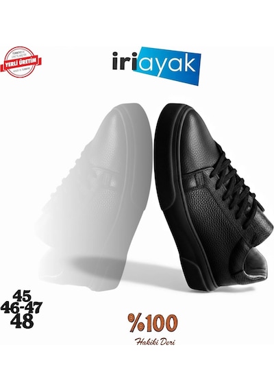 İriayak Büyük Numara Hakiki Deri 46-48 / Rahat Taban Casual Ayakkabı / Günlük Kullanıma Uygun Siyah