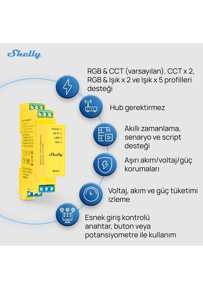 Shelly Pro Rgbww Pm Akıllı Led Renk Ve Parlaklık Kontrol Rölesi