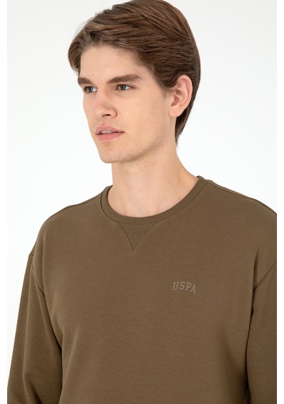 U.S. Polo Assn. Erkek Bisiklet Yaka Haki Basic Şardonlu Sweatshirt 50295148-VR027