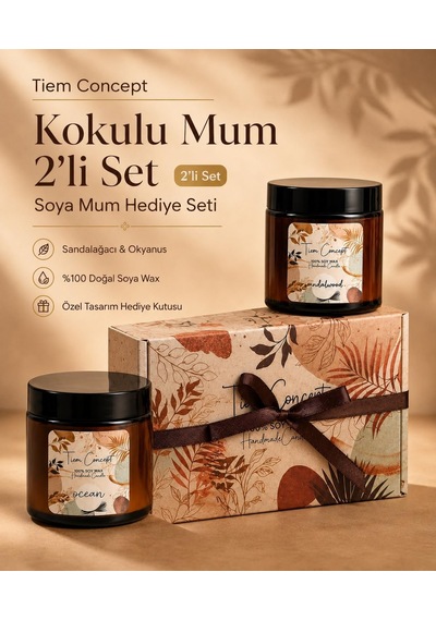 Kokulu Mum 2'li Set - Soya Mum Hediye Seti, Sandalağacı Ve Okyanus Aromalı Amber Kavanoz Mumlar -%100 Doğal Soya Wax Diğer