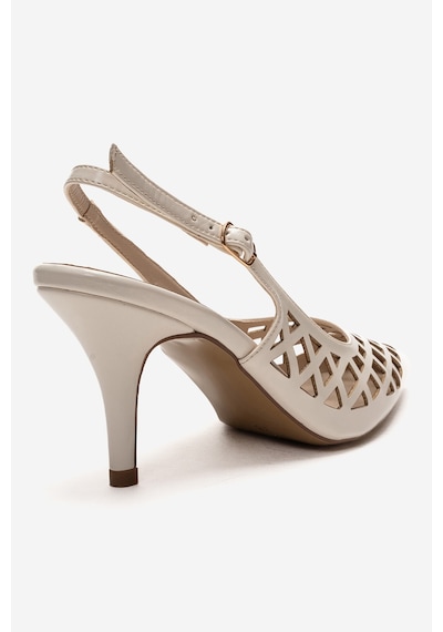 Luvishoes Jever Bej Cilt Lazer Kesim Sivri Burun Slingback Kadın İnce Topuklu Ayakkabı Bej