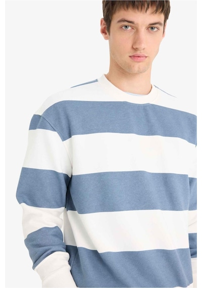 Defacto Boxy Fit Bisiklet Yaka Çizgili Sweatshirt A9066ax25augr171 Gri