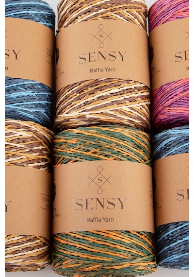 Sensy Premium Multi Çok Renkli 170m Doğal Kağıt İp, Hasır Kağıt İplik, Rafya,çanta,supla, Şapka İpi,