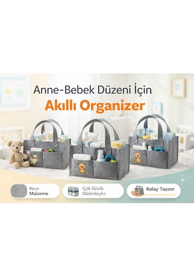 Figürlü Keçe Anne Bebek Bakım Çantası Yenidoğan İçin Organizer Taşınabilir Düzenleyici Zürafa