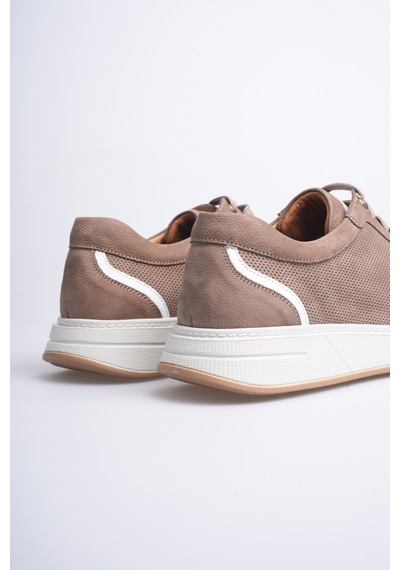 Fame Step Hakiki Deri Erkek Sneaker Ayakkabı Delikli Nefes Alan Günlük Rahat Spor Ayakkabı Lucca Bej