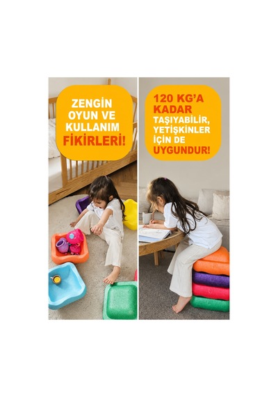 Çocuklar İçin Renkli Adım Taşları - Denge Oyunu - Epp Eğitici Oyuncak Seti - 6 Parça - Saklama Ve Taşıma Filesi Dahil