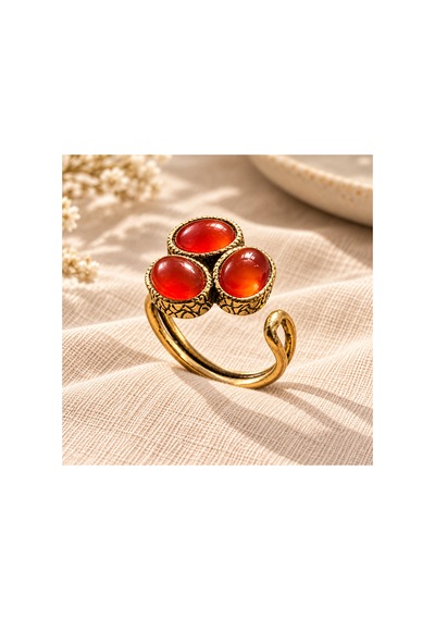 Esoo Jewelry Doğal Taş Detaylı 3 Taşlı Vintage Gold Ayarlanabilir Kadın Yüzük - Ateş Kırmızısı Kırmızı Esoo Jewelry Doğal Taş Detaylı 3 Taşlı Vintage Gold Ayarlanabilir Kadın Yüzük - Ateş Kırmızısı Kırmızı