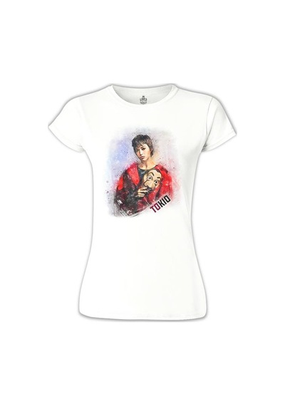 La Casa De Papel - Tokio Mask Beyaz Kadın Tshirt 001