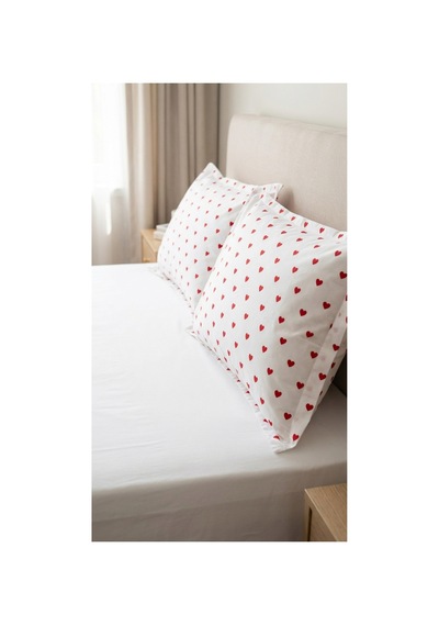 %100 Pamuklu Kalp Desenli Volanlı Yastık Kılıfı 2 Adet 50x70 Cm Kırmızı - 864264444 Kırmızı