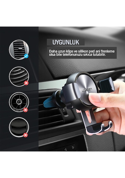 Ugreen 360 Derece Mekanik Araç İçi Telefon Tutucu