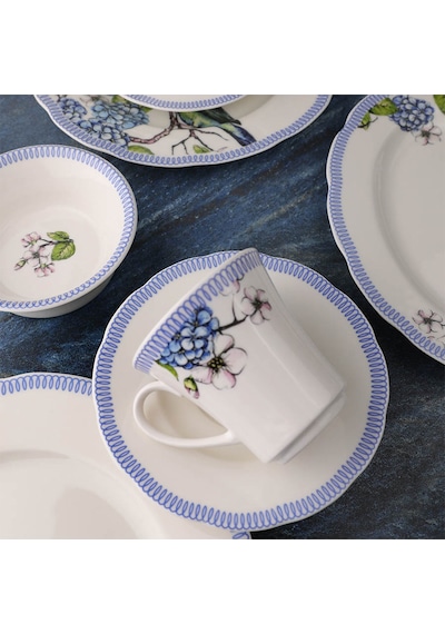 Kütahya Porselen Olympos Dkr-12587 28 Parça 6 Kişilik Bone Kahvaltı Takımı Mavi - Beyaz