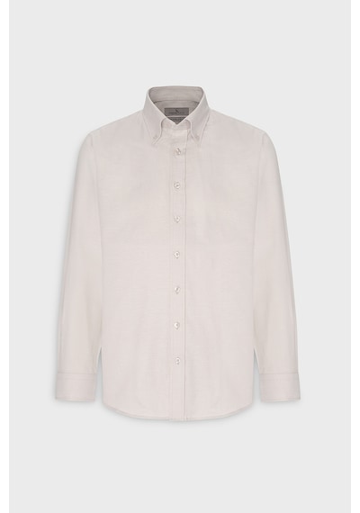 AC&Co / Altınyıldız Classics Erkek Bej Slim Fit Dar Kesim Düğmeli Yaka %100 Pamuk Oxford Gömlek 4A2000000051BEJM Bej