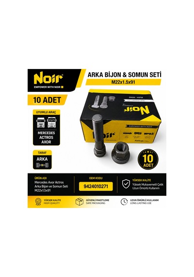 Mercedes Axor Actros Arka Bijon Ve Somun 10'lu Set M22x1.5x91 Noir A9424010271 10 Adet