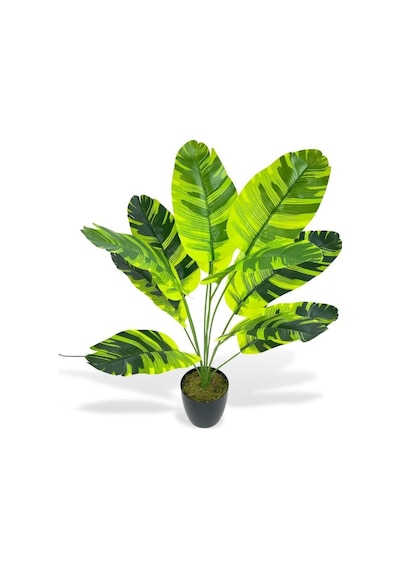 Yapay Çiçek Saksıda Muz Desenli Yapraklı 12dal 60cm Salon Çiçeği Yapay Bitki