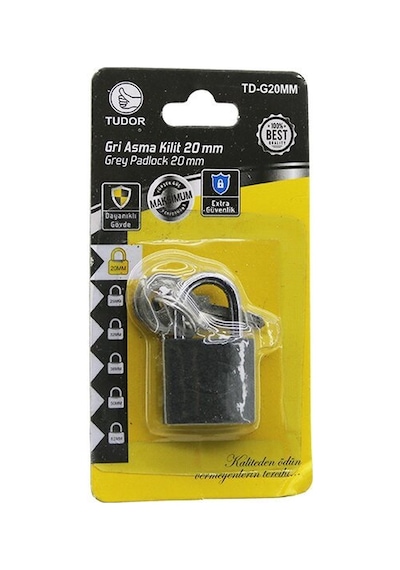 Tudor Td-g20mm Kartlı 20mm Gri Kısa Kancalı Asma Kilit- 12'li Paket Diğer