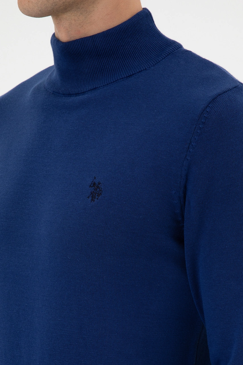 U.S. Polo Assn. Erkek Slim Fit Boğazlı İndigo Basic Kazak 50313712-VR028