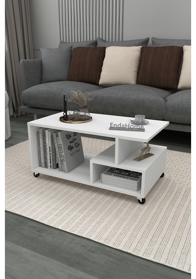 Enda Home Sultan Tekerli Orta Sehpa 86,5x50 Cm Ahşap - Beyaz