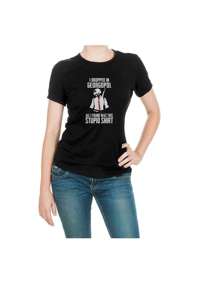Pubg I Dropped In Georgopol Baskılı Siyah Kadın Tshirt