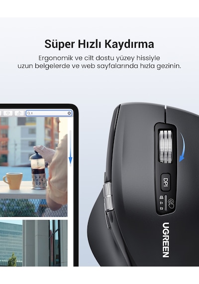 Ugreen Ergonomik 5000 Dpı Sessiz Kablosuz Wireless Mouse, Siyah , 45792 Bluetooth 54
