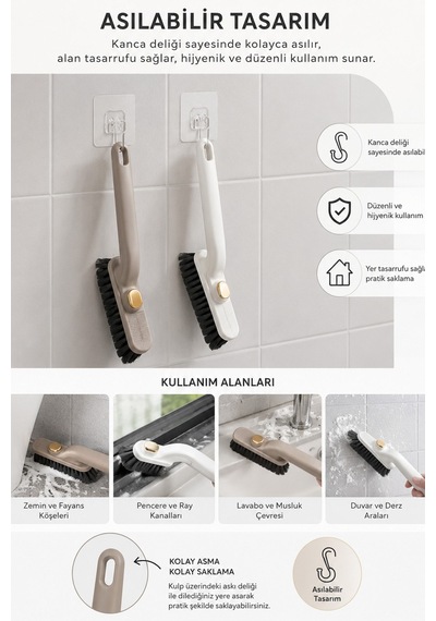 Cımbızlı Döner Başlıklı Dip Köşe Temizlik Fırçası Derz Fayans Lavabo Fırçası 24 Cm