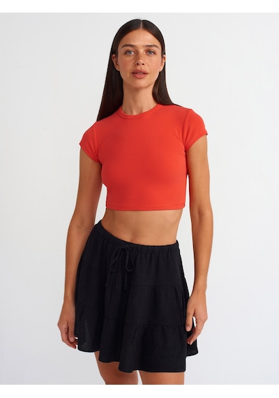 Dilvin Vücuda Oturan Crop Top Kırmızı