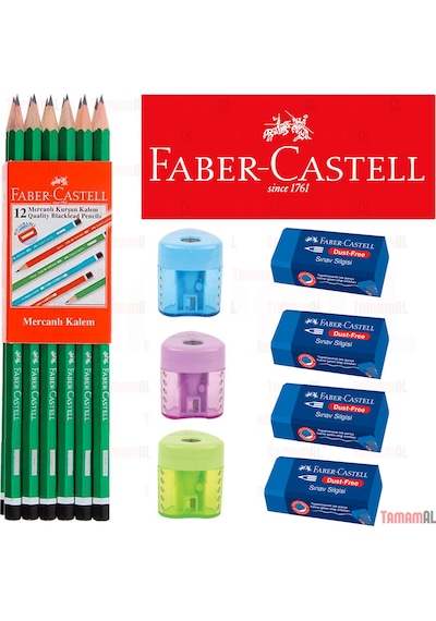 Faber Castell 12 Kurşun Kalem Krşk Renk + 3 Açacak + 4 Silgi