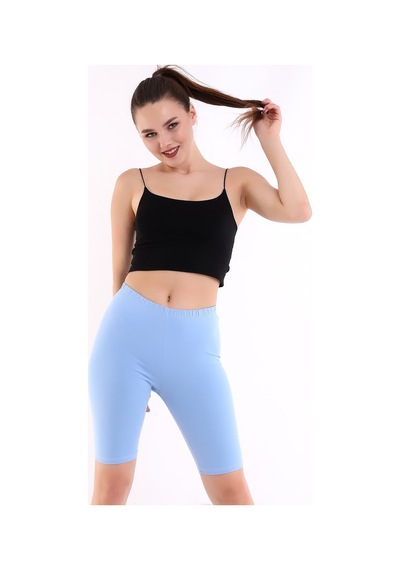 Self Clothing Kadın Boncuk Mavi Penye Kumaş Yüksek Bel Kısa Tayt Slf1295