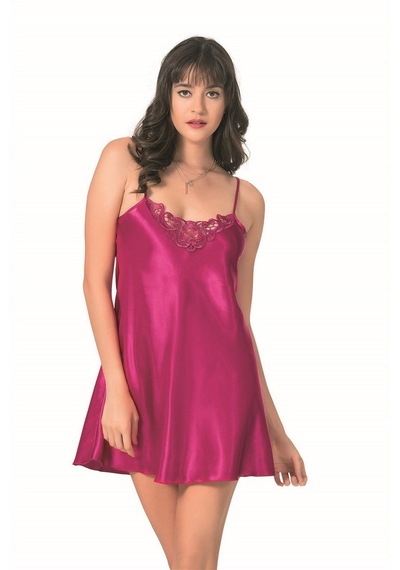 Aria's Closet Şık Tasarım Yumuşak Dokulu Dantel İşlemeli Vişne Kısa Saten Gecelik