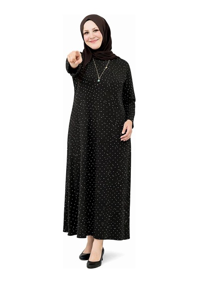 Hira Life Fashion Kadın Bisiklet Yaka Ful Kristal İki İplik Batal Tesettür Elbise Siyah Siyah Hira Life Fashion Kadın Bisiklet Yaka Ful Kristal İki İplik Batal Tesettür Elbise Siyah Siyah