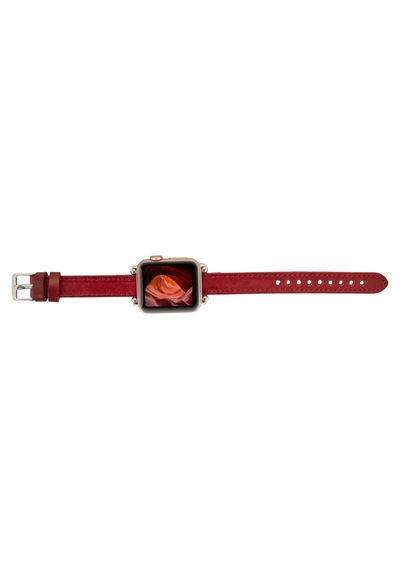 Bloomband Signature Crimson Red Leather Apple Uyumlu Watch Band - 44/45/46/49mm