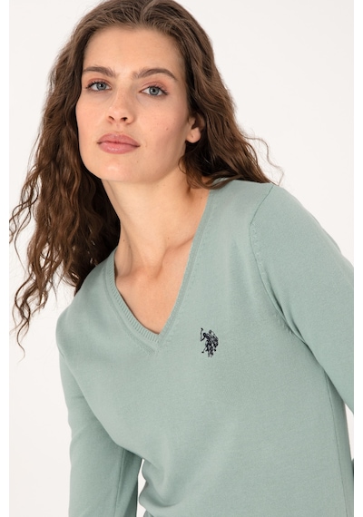 U.S. Polo Assn. Kadın Yeşil Melanj V Yaka Basic Kazak 50313590-VR115