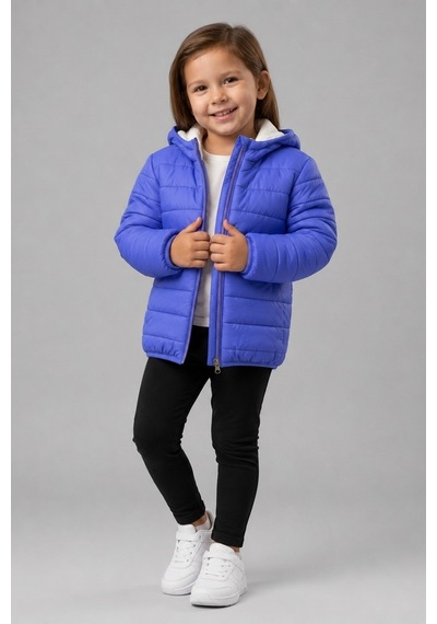 Mnk Baby & Kids Kız Çocuk Kapüşonlu İçi Polarlı Fermuarlı Şişme Mont M00859 Lila