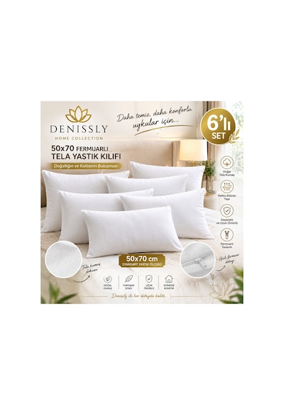 6 Lı Fermurlı Tela Yastık Kılıfı İç Astar Şilte 50x 70 Cm Beyaz Beyaz