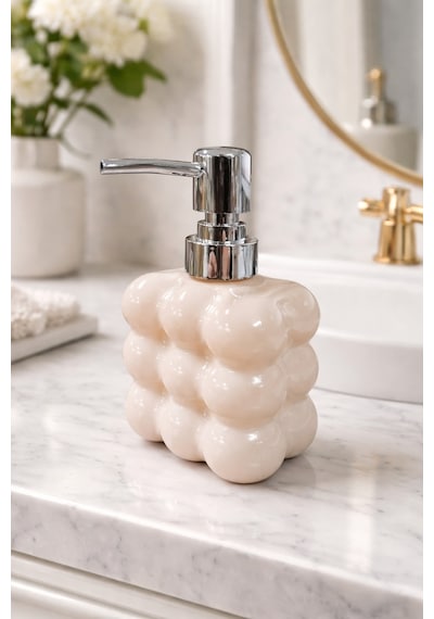 Makri Home Bubble Cam Sıvı Sabunluk, 300 Ml - Krem, 9,5x6,5x15 Cm