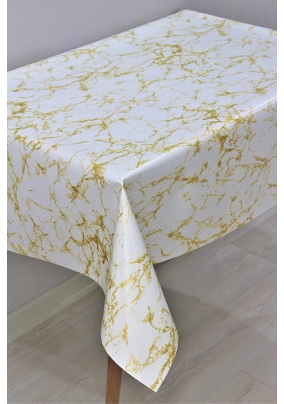 Elyaf Astarlı Silinebilir Pvc Muşamba Masa Örtüsü - Mermer Gold - 1068-2mermergold