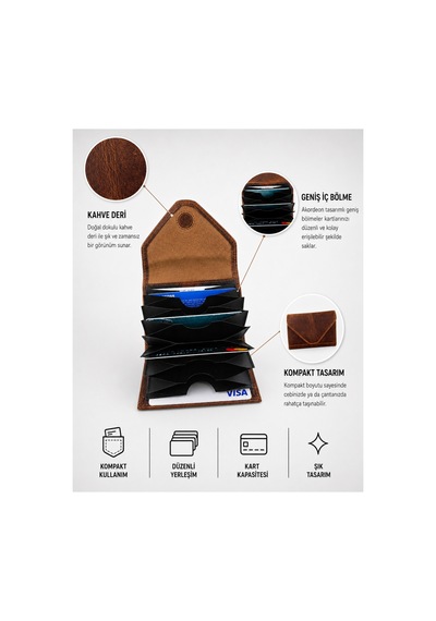 Alphaclub Bag Kadın Hakiki Deri Bölmeli Küçük Kartlık Cüzdan Crazy Taba