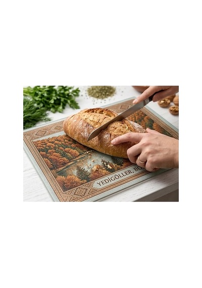Gökçeoğlu Cam Kesme Tahtası Yedigöller Temalı - Cam Kesme Tablası 30cm X 40cm Beyaz