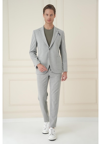 Efor Comfort Fit Mono Yaka Çift Yırtmaç Torba Cep Casual Gri Ceket C 698 Gri