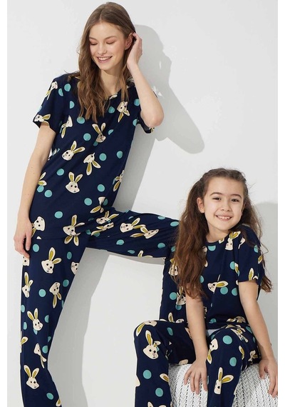 Siyah İnci Pamuklu Likralı Pijama Takım 7624 Lacivert