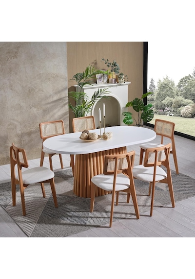 Zeus Hazeranlı Hasırlı Model Ahşap Bohem Sandalye Natural - Beyaz