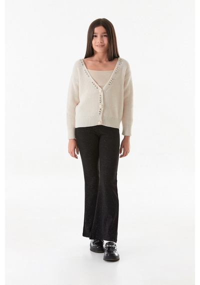 Fullamoda Simli Fitilli Flare Kız Çocuk Tayt Pantolon 25mcck4784217109-siyah Siyah