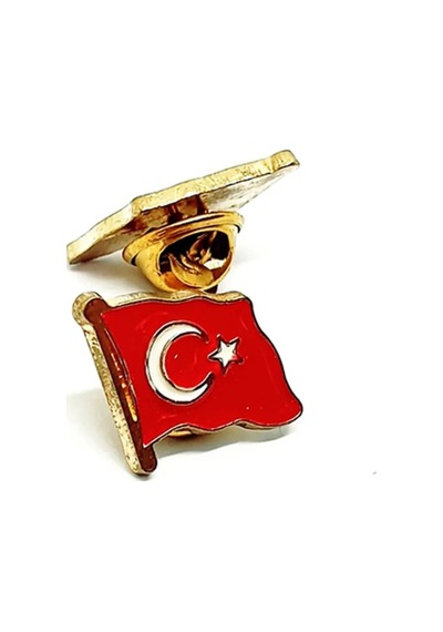 Ay Yıldız Türk Bayrağı Yaka Rozeti Altın Kaplama Zeminli Kadın Er