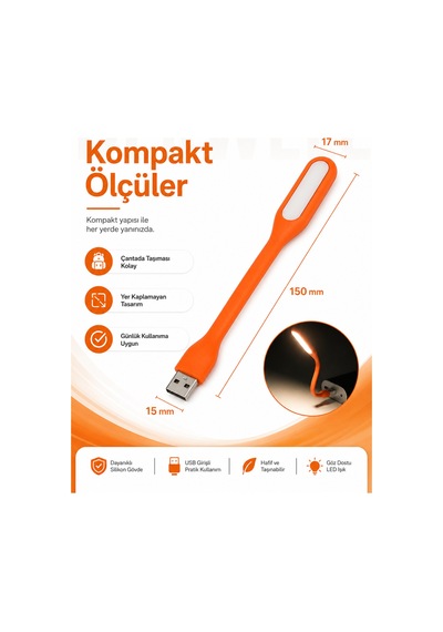 Esnek Usb Led Lamba Powerbank Laptop Ve Pc İçin Taşınabilir Gece Lambası Ve Kitap Okuma Işığı 5 Farklı Renk Seçeneği Mavi Kırmızı Turuncu