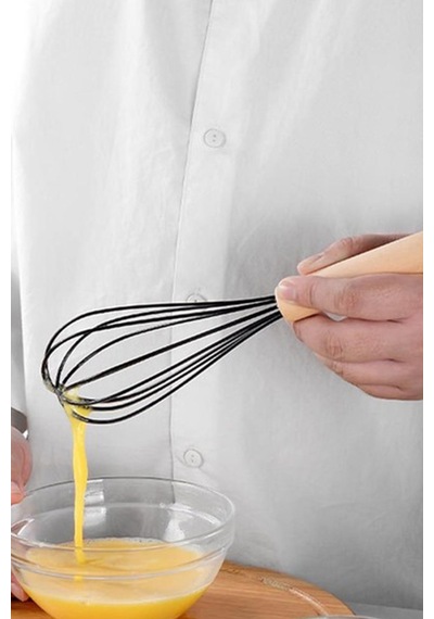 Bambu Saplı Silikon Yumurta Çırıpıcı - Çırpma Teli 24 Cm Siyah Silikon Diğer