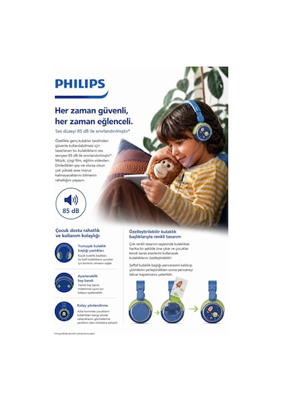 Philips TAK2000CT/00 Kablolu Kulak Üstü Çocuk Kulaklığı - Kristal Deniz Mavisi