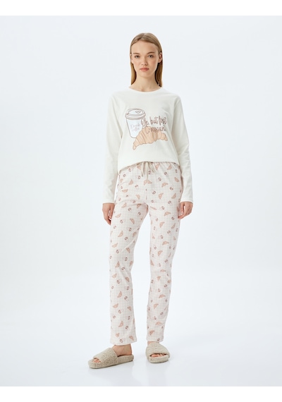 Koton Pamuklu Grafik Baskılı Pijama Takımı Gri 5wlk40066mk Gri