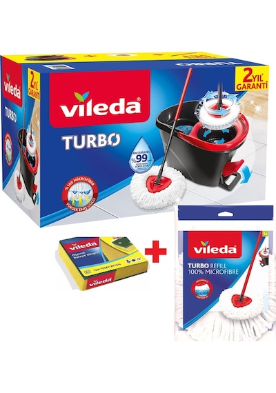 Vileda Turbo Pedallı Temizlik Seti + Yedek Mop + Sünger 2'li