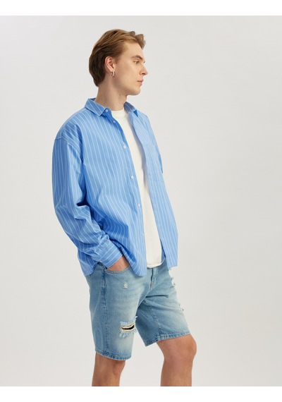 Koton Pamuklu Yırtık Detaylı Bermuda Slim Fit Jean Şort Orta İndigo 5sam40005ıd İndigo