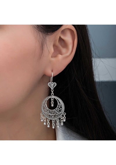 Gümüş Çember Telkari Sallantılı Kadın Küpe Çok Renkli 47109218