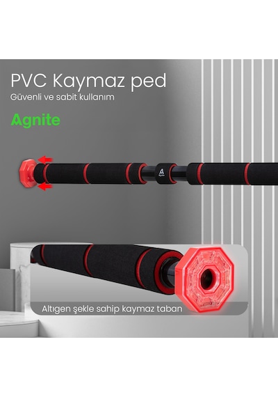 Agnıte Ayarlanabilir Kapı Barfiks Demiri 80-130 Cm Ev Tipi Fitness Kırmızı
